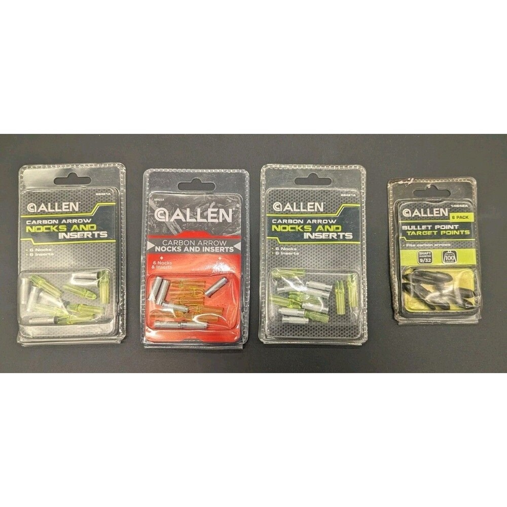 Lot of 3 New Packs Allen Carbon Arrow Nocks And Inserts & 1 Bullet Point - READ